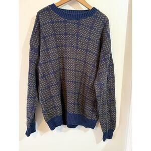 Vintage Ashley Knit Men's Sweater Size L USA Blue Purple Navy Crew Neck